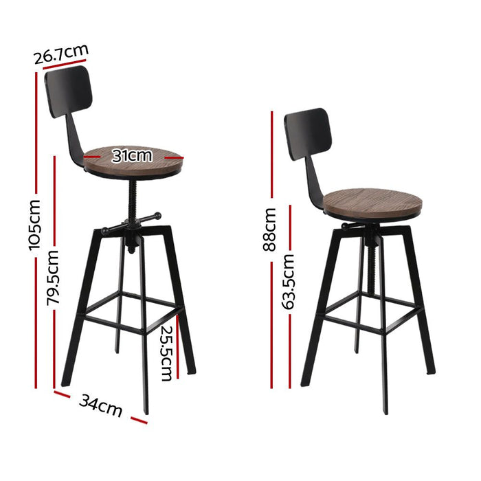 Artiss Bar Stools Adjustable Wood Stool w/Backrest -Home Living Store - -