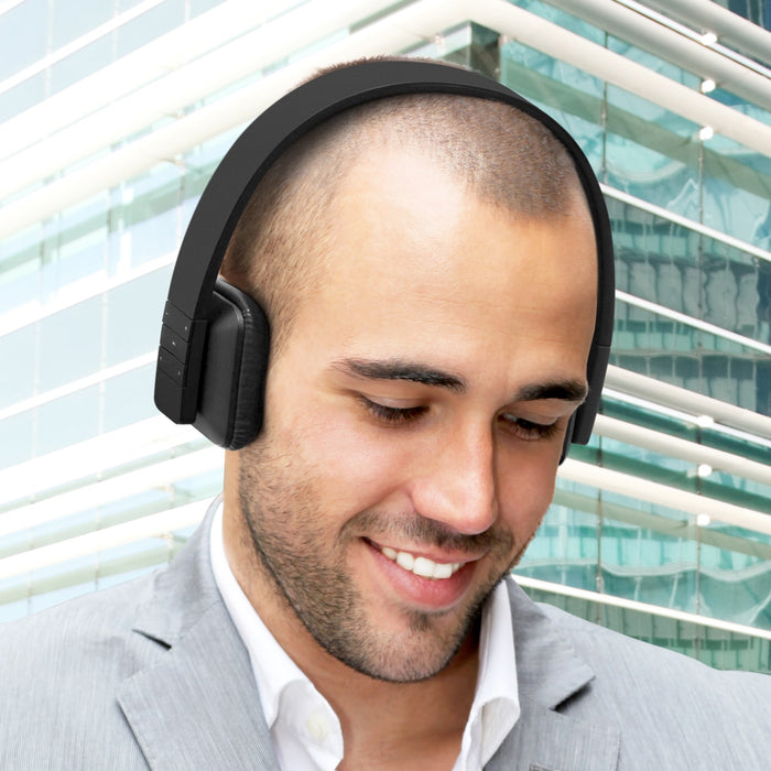 aluratek Bluetooth wireless stereo headphones black lifestyle city