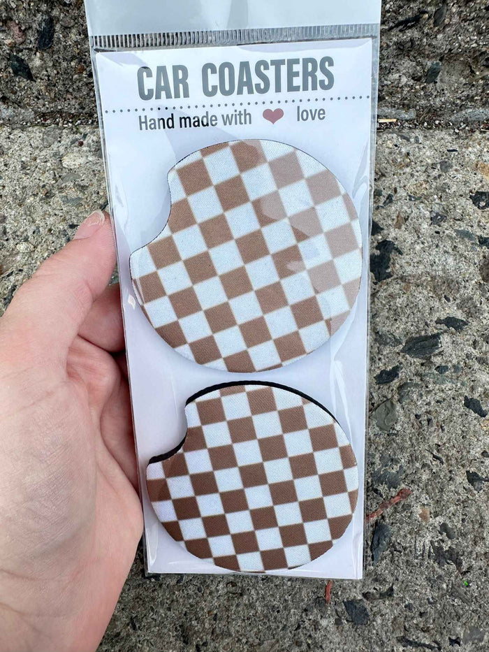 Brown Checkered Car Coasters