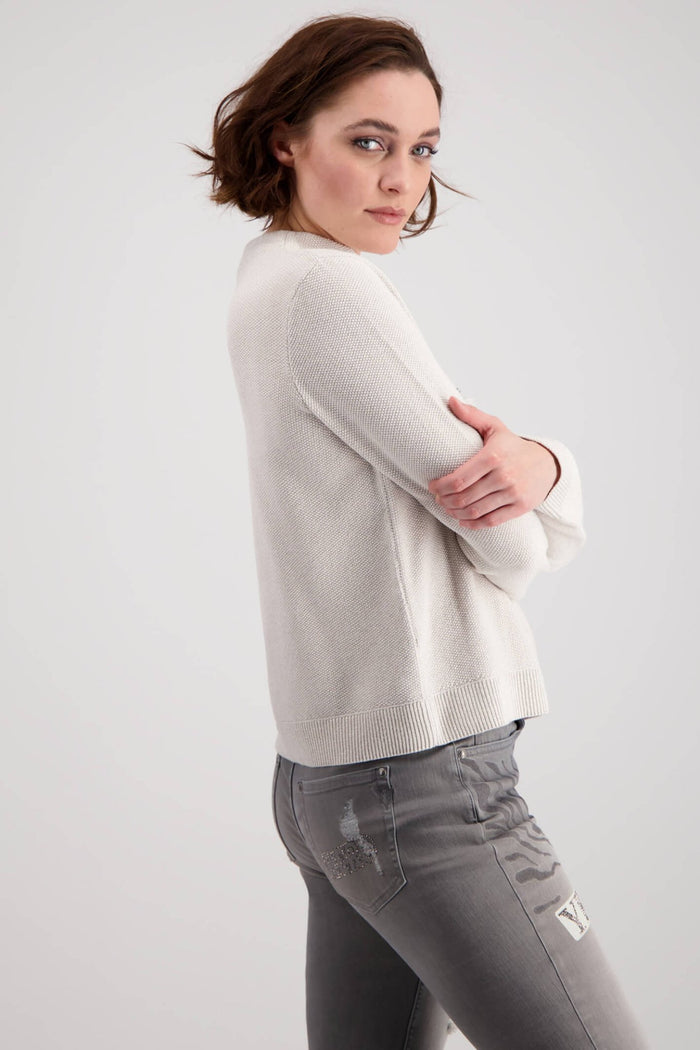 Monari 807103 Champagne Zip Neck Glitter Jumper - Dotique Chestefield