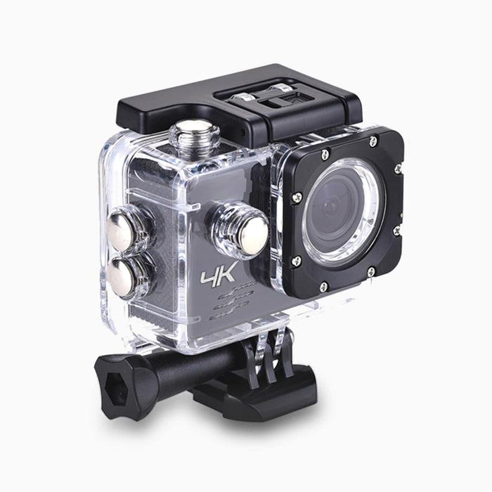 Aluratek 4K Wi-Fi Sports Action Camera Front angle case