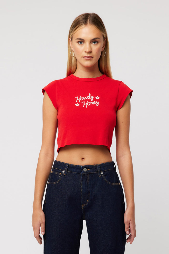 Petal and Pup USA TOPS Abrand 90s Rib Cut Off Tee - Red