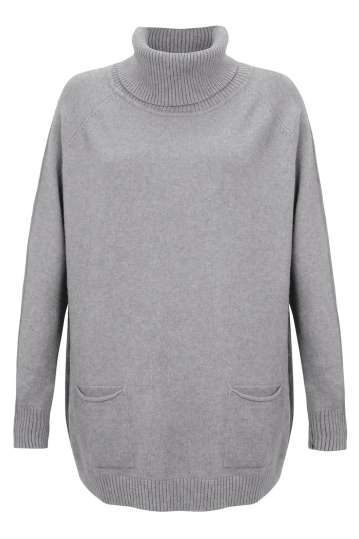 Amazing Woman Anna Silver Marl Roll Neck Jumper With Pockets - Dotique - Amazing Woman