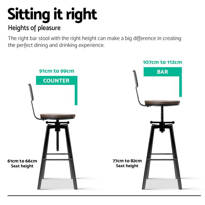 Artiss Bar Stools Adjustable Wood Stool w/Backrest -Home Living Store - -