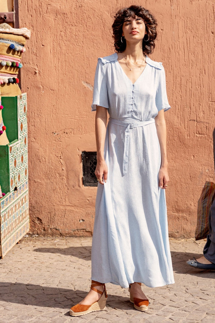 Atelier Reve 20120636 IRSANDA Cashmere Blue Button Front Dress - Dotique Chesterfield