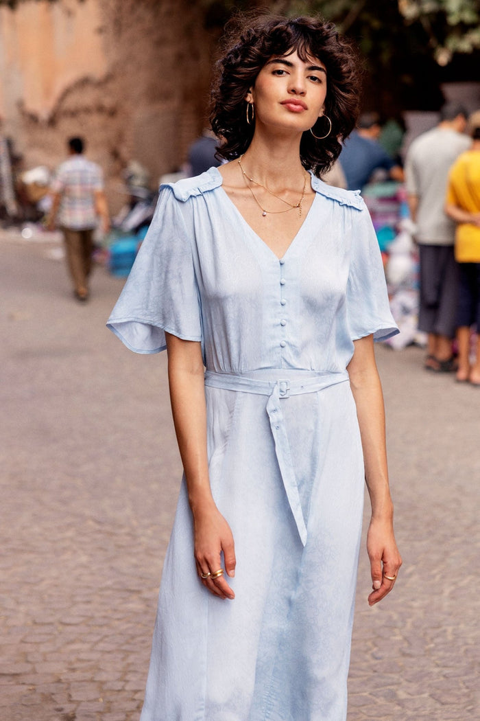 Atelier Reve 20120636 IRSANDA Cashmere Blue Button Front Dress - Dotique Chesterfield
