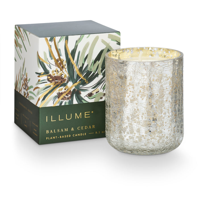 Balsam & Cedar Small Boxed Crackle Glass Candle
