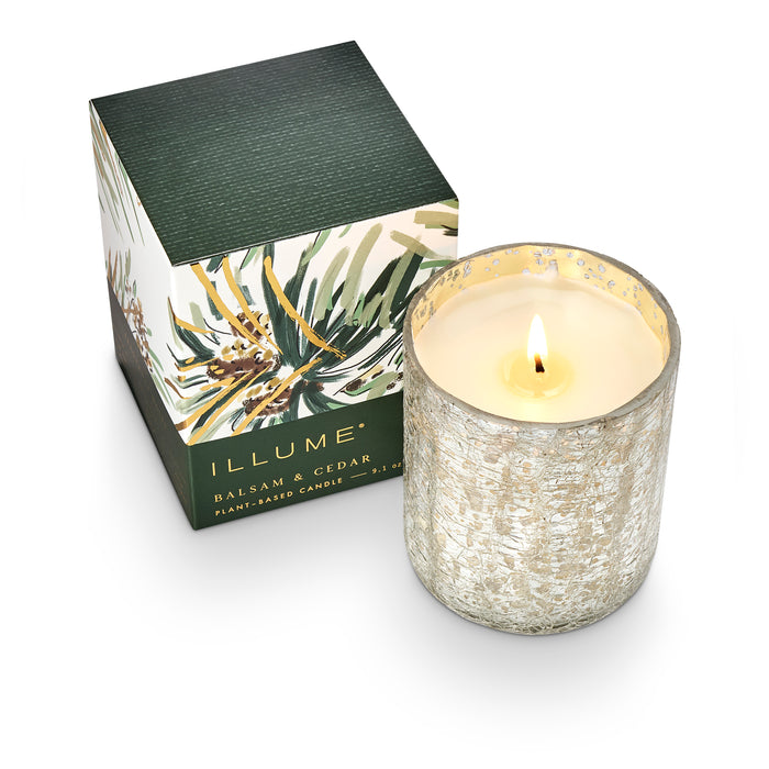 Balsam & Cedar Small Boxed Crackle Glass Candle