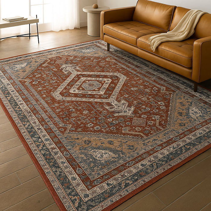 Bazaar Printed Microfibre Rug - Rust | 160 x 240cm by by Urban Style