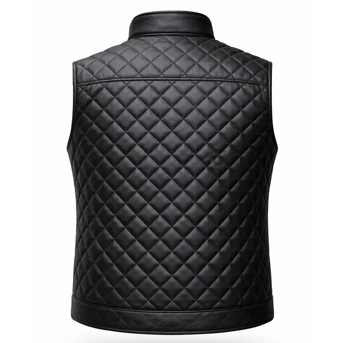 Diamond Quilted Leather Vest for Men and Women — Black Sleeveless Biker Gilet | Leveljacket - Leveljacket