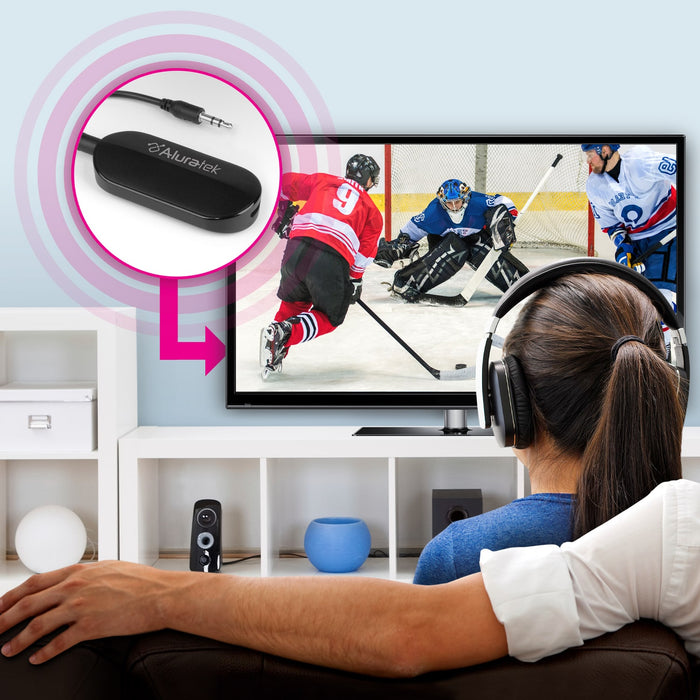 Aluratek Bluetooth Audio Transmitter with Detached Cable Lifestyle Livingroom TV