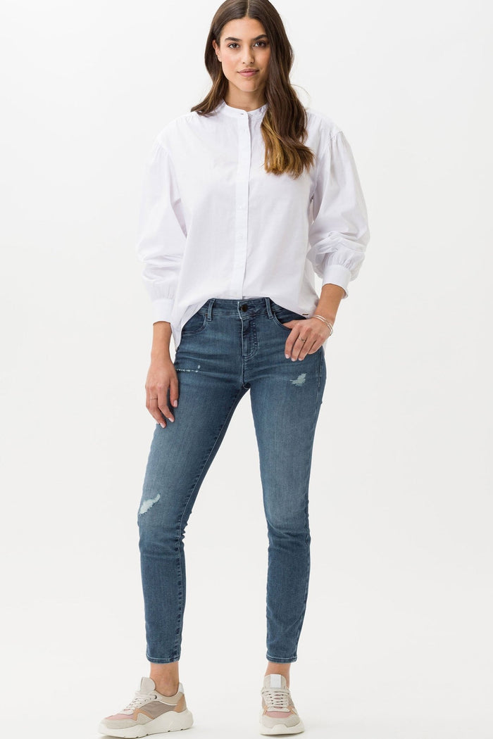 Brax Viv 49-5444 99 White Collarless Shirt - Dotique Chesterfield