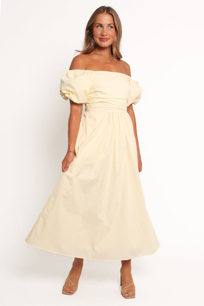 Petal and Pup USA DRESSES Clo Puff Sleeve Midi Dress - Yellow