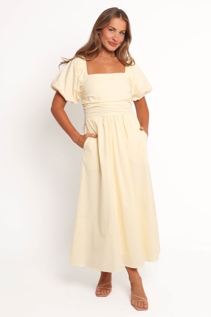 Petal and Pup USA DRESSES Clo Puff Sleeve Midi Dress - Yellow