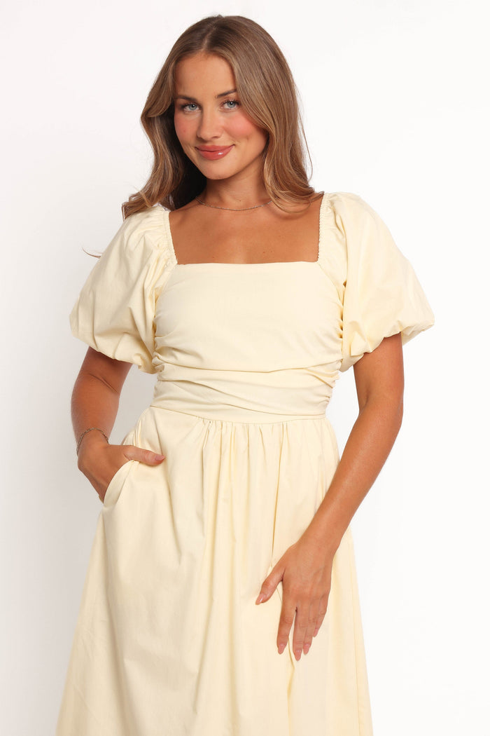 Petal and Pup USA DRESSES Clo Puff Sleeve Midi Dress - Yellow