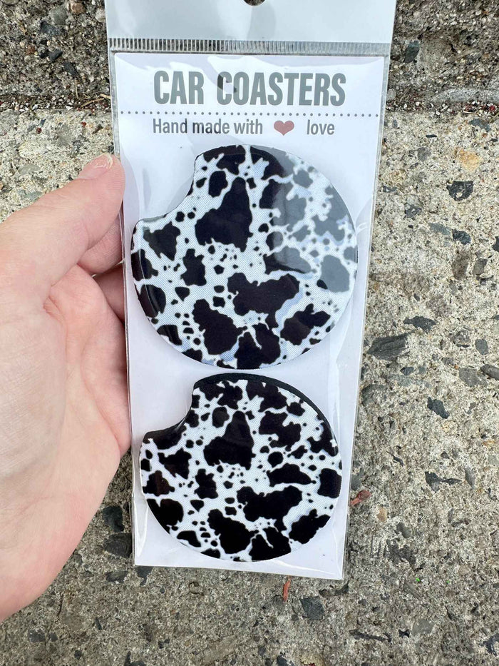 Cow Print Car Coasters