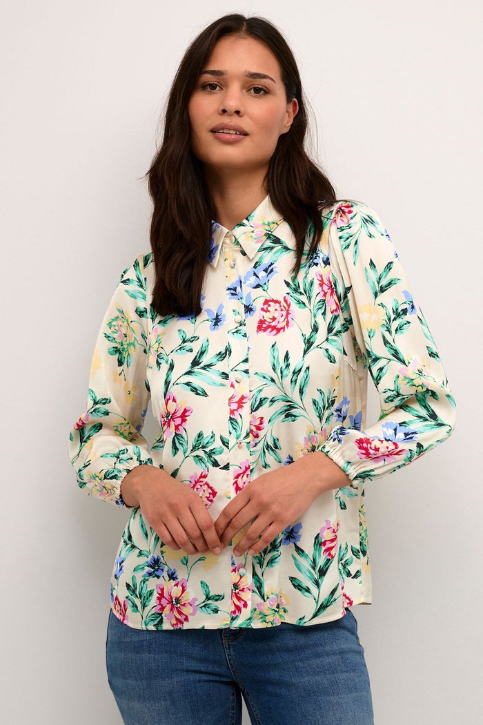 Culture 50110351 CUjulie Green Red Flower Print Shirt - Dotique Chesterfield