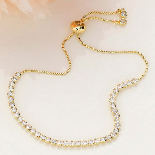 CZ  BEZEL ADJUSTABLE PULL TIE BRACELET - Gold