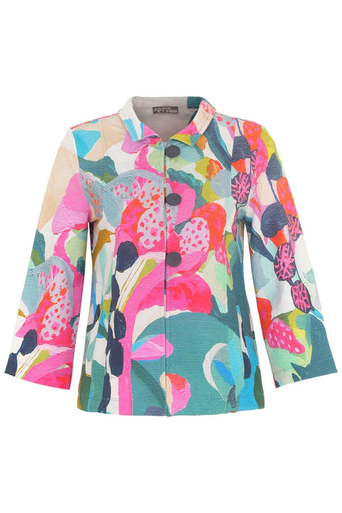 Dolcezza 24678 Rumba Pink Print Three Button Jacket - Dotique Chesterfield