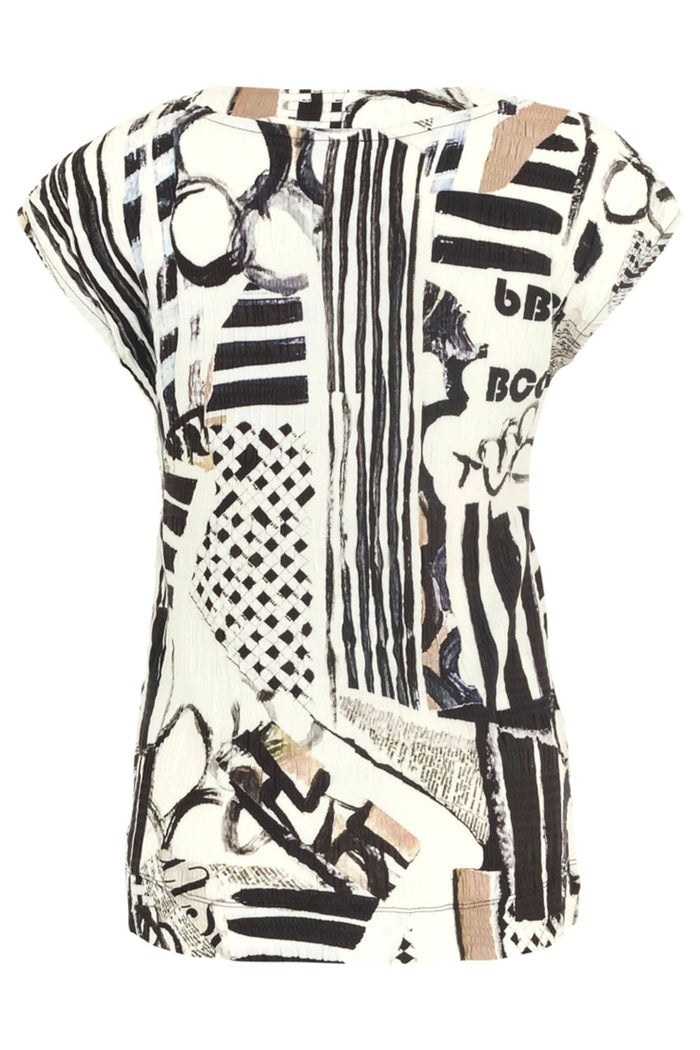Dolcezza 24730 Decoding Cream Abstract Print Top - Dotique Chesterfield