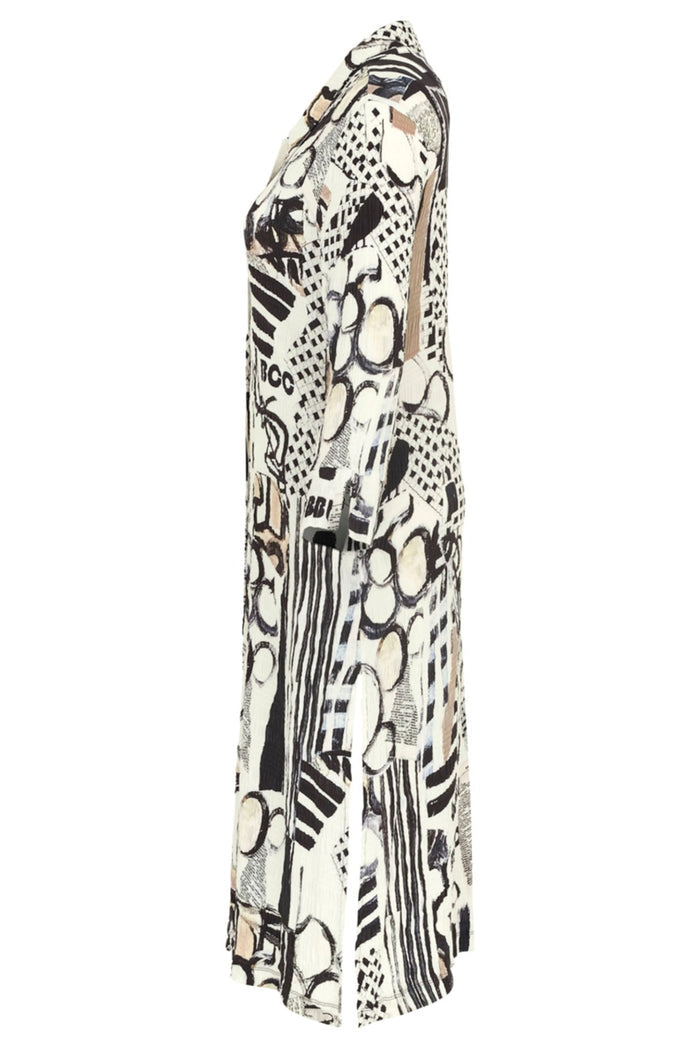 Dolcezza 24731 Decoding Cream Abstract Print Long Sleeve Shirt Dress - Dotique Chesterfield