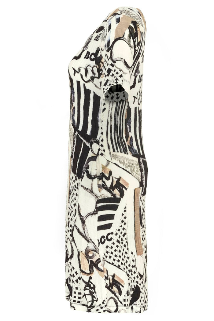 Dolcezza 24734 Decoding Cream Abstract Print Short Sleeve Shift Dress - Dotique Chesterfield