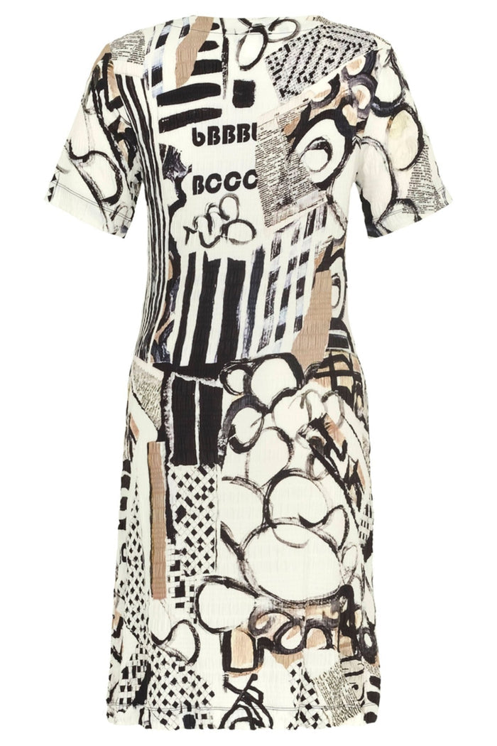 Dolcezza 24734 Decoding Cream Abstract Print Short Sleeve Shift Dress - Dotique Chesterfield