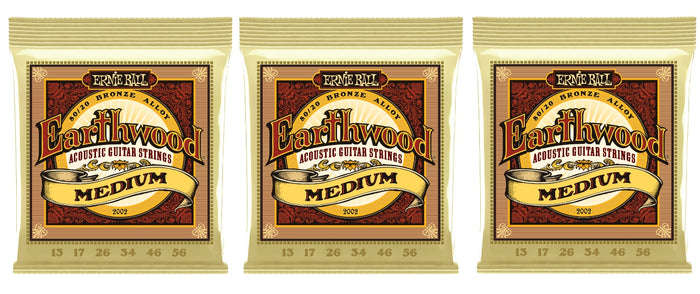 Ernie Ball 2002 Earthwood Acoustic Guitar Strings Bronze Medium 13-56 (3-Pack)