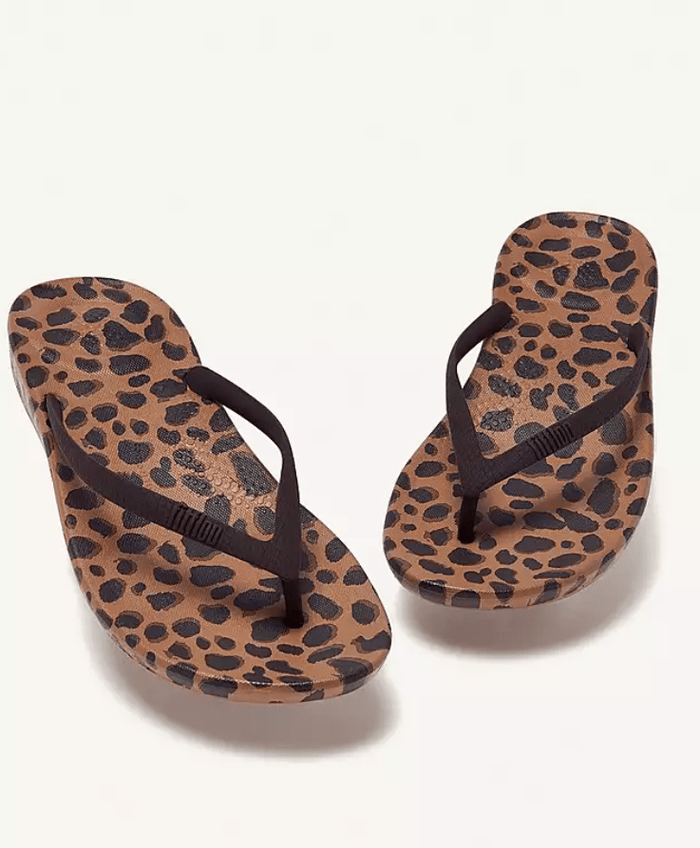 FitFlop IQUSHION Leopard-Print Ergonomic Flip-Flops Dotique