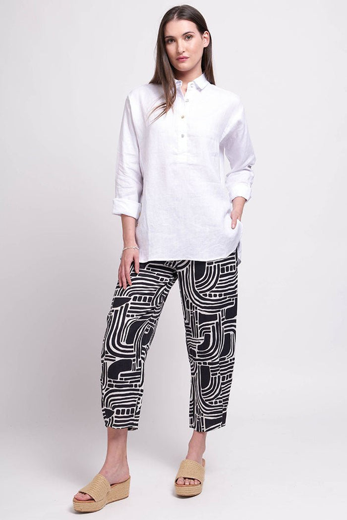 Foil 7388 White Linen Half Placket Shirt - Dotique