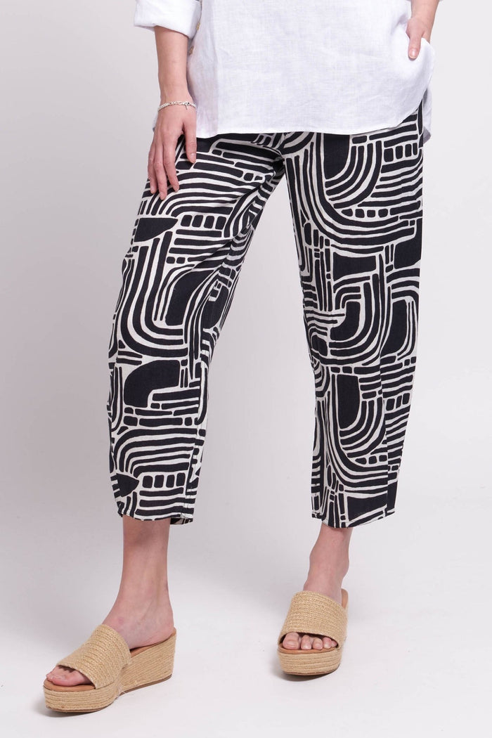 Foil 7481 A - mazing Black White Print Up & Away Linen Trousers - Dotique - Foil