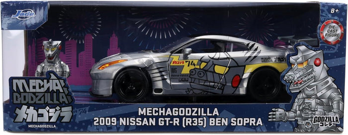 Gozilla Mechagodzilla with 2009 Nissan GT-R (R35) Ben Sopra 1:24 Scale Jada Hollywood Rides Die Cast Vehicle