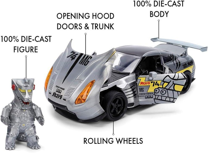 Gozilla Mechagodzilla with 2009 Nissan GT-R (R35) Ben Sopra 1:24 Scale Jada Hollywood Rides Die Cast Vehicle