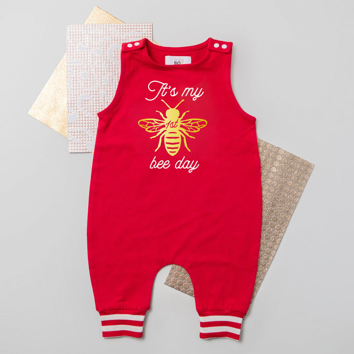 It's my "BEE" day Summer Themed First Birthday Romper with Striped Cuff