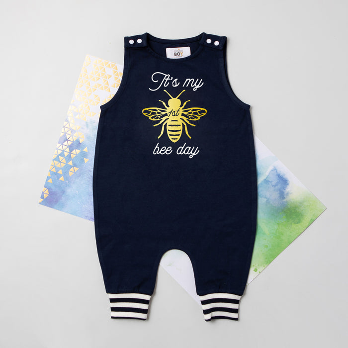 It's my "BEE" day Summer Themed First Birthday Romper with Striped Cuff