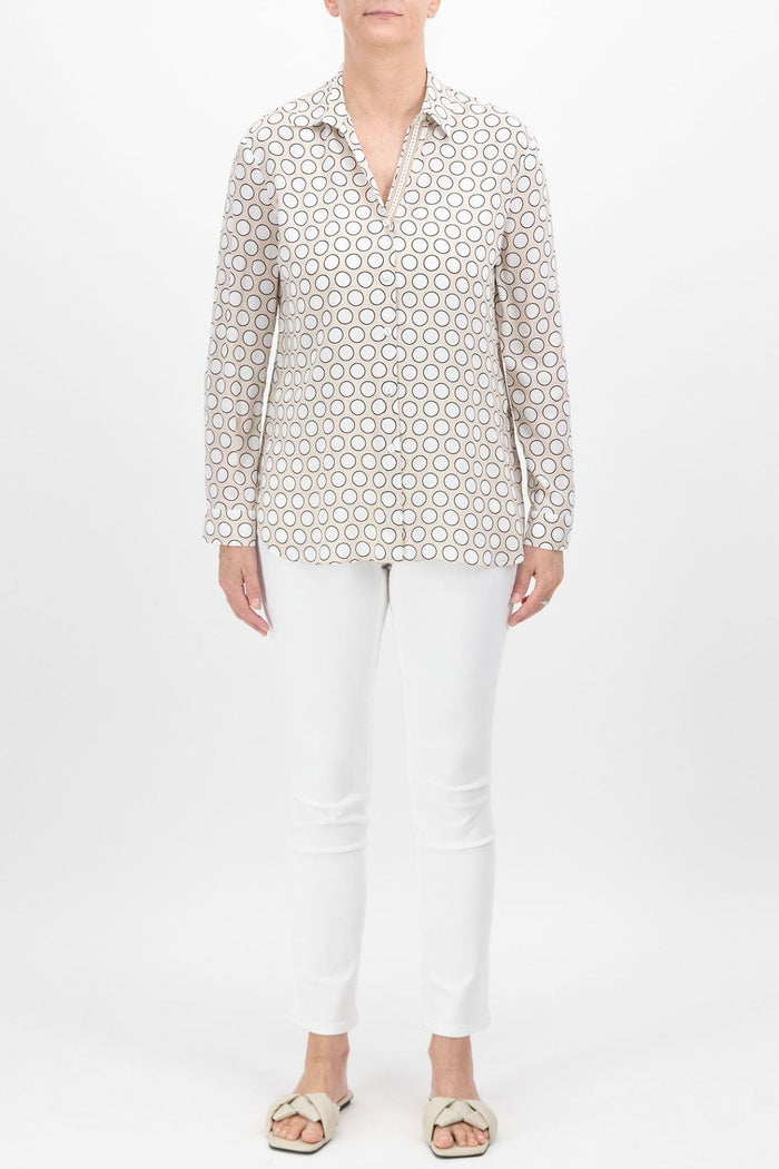Just White J4287 055 Beige Druck Circle Print Blouse - Dotique