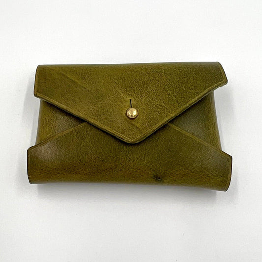 ~ Leather Wallet Pouch - green / brass