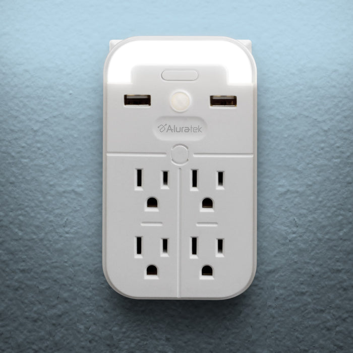 Aluratek Nightlight 4x outlet dual USB light sensor Nightlight