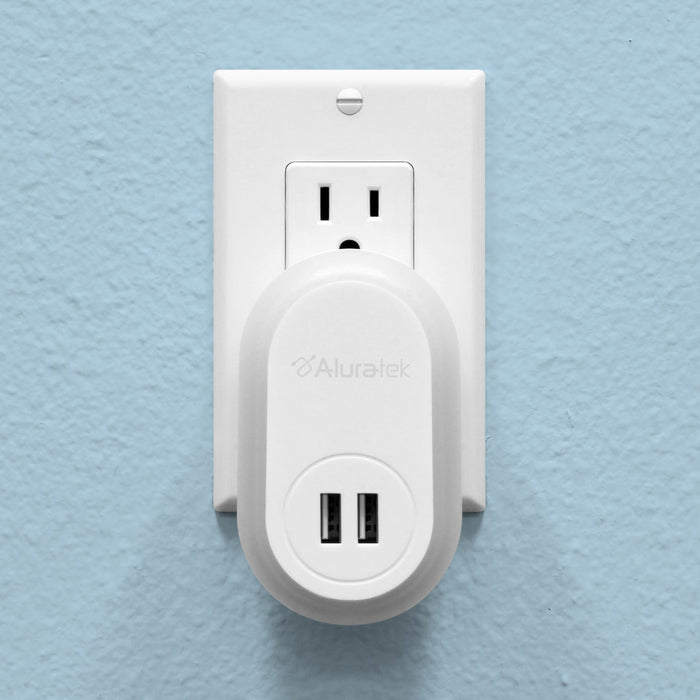 Aluratek LED Nightlight with Dual USB Charging Ports Lifestyle wall outlet