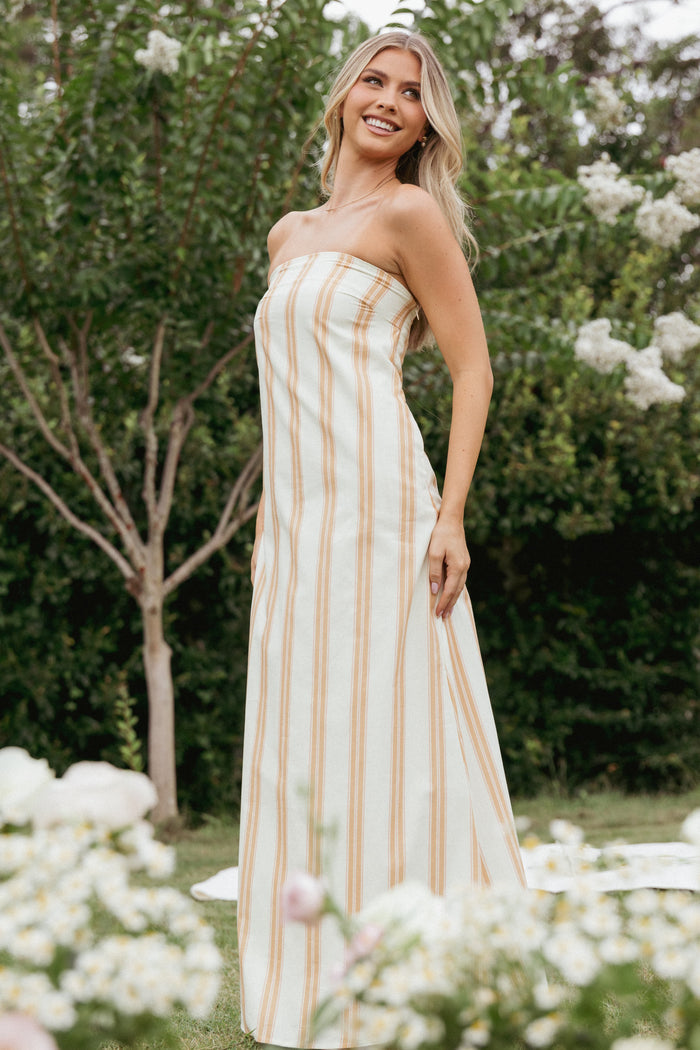Petal and Pup USA DRESSES Luisa Midi Dress - Brown Stripe