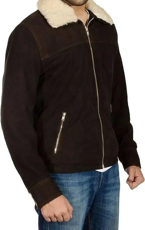 Walking Dead Rick grimes S5 Fur Shearling Collar Cowboy Western Suede Leather Jacket - Duazan