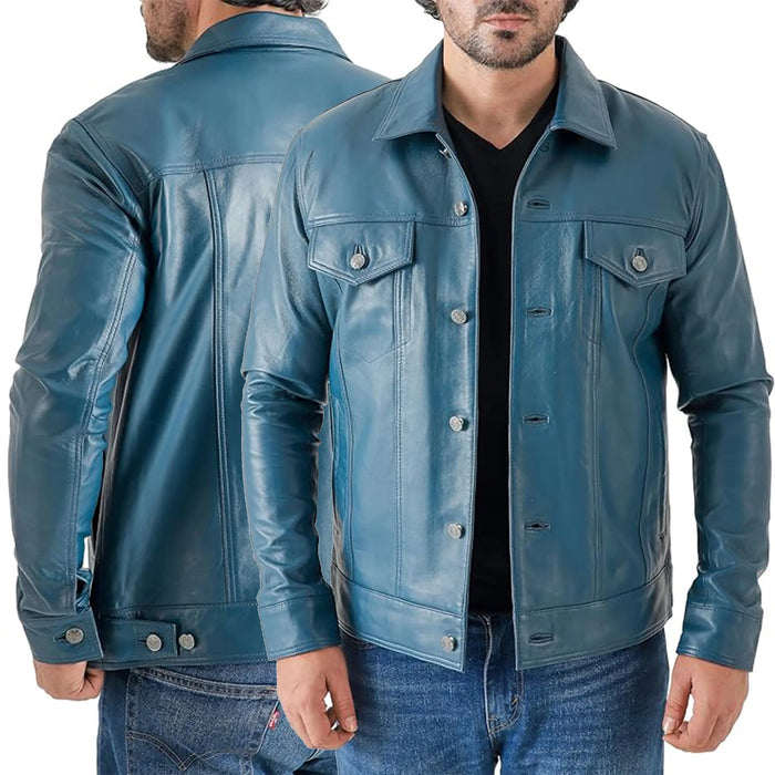 Duazan Men’s Lambskin Leather Trucker Jacket – Premium Genuine Leather - Duazan