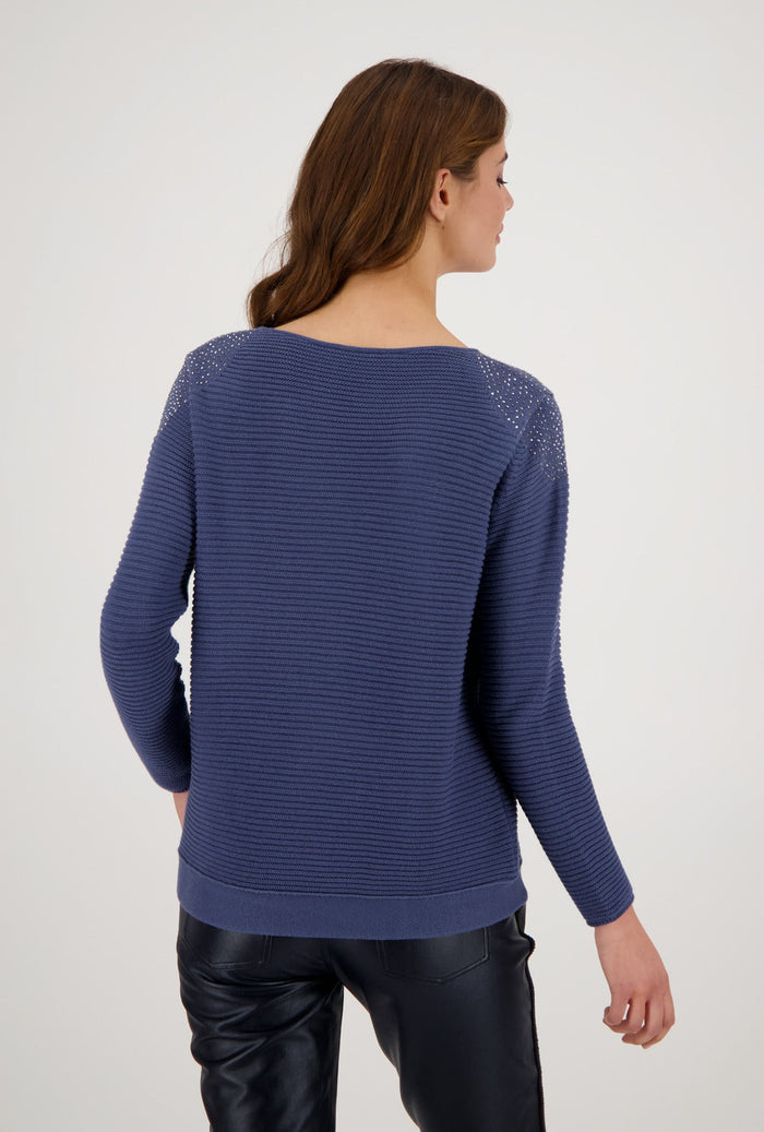 Monari 406129 Blue soft Cotton Sweater - Dotique - Monari