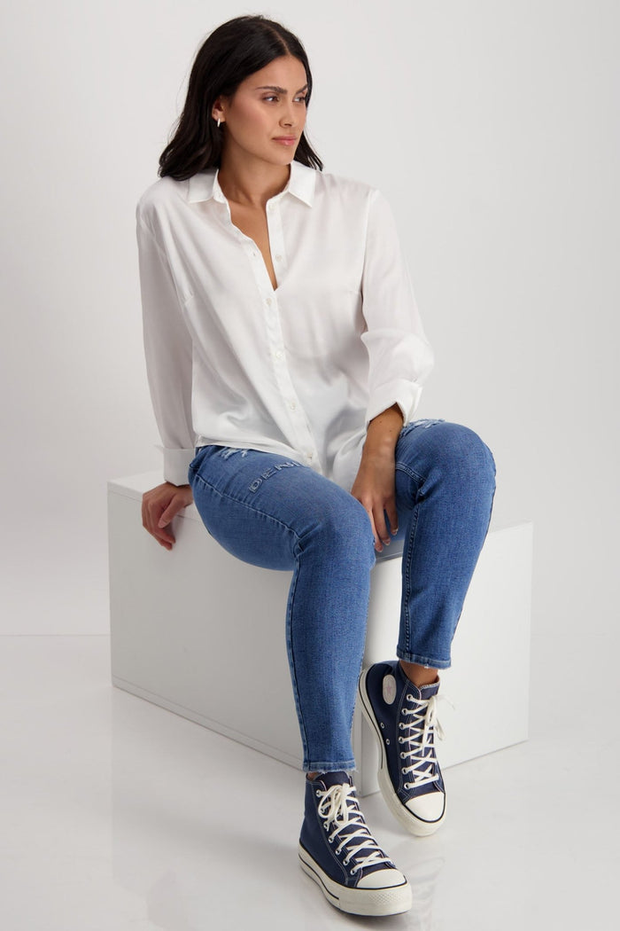 Monari 408404 Off White Satin Blouse - Dotique
