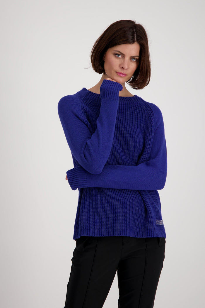 Monari 806680 Royal Blue Stand Up Collar Jumper Front | Dotique