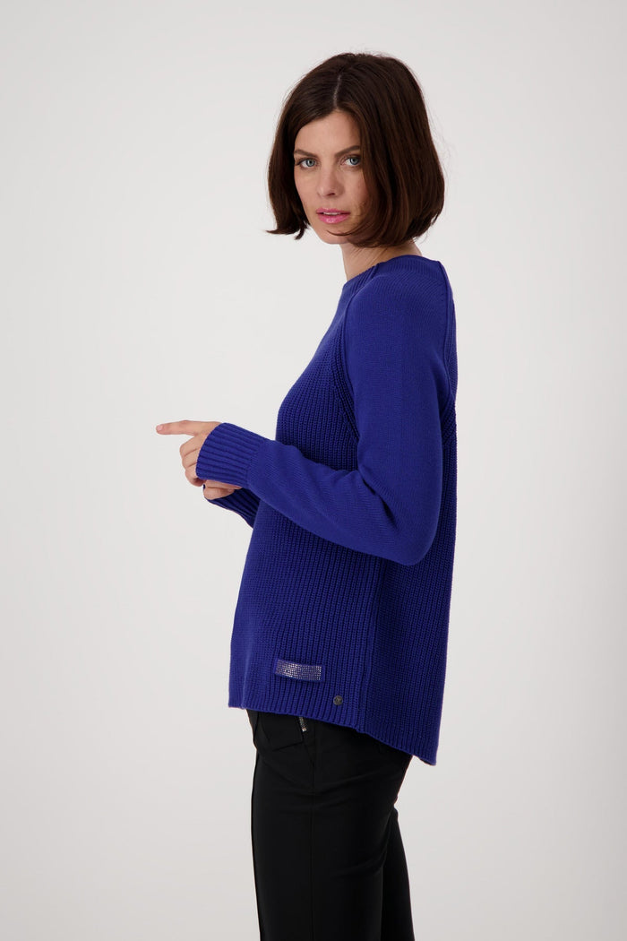 Monari 806680 Royal Blue Stand Up Collar Jumper Side | Dotique