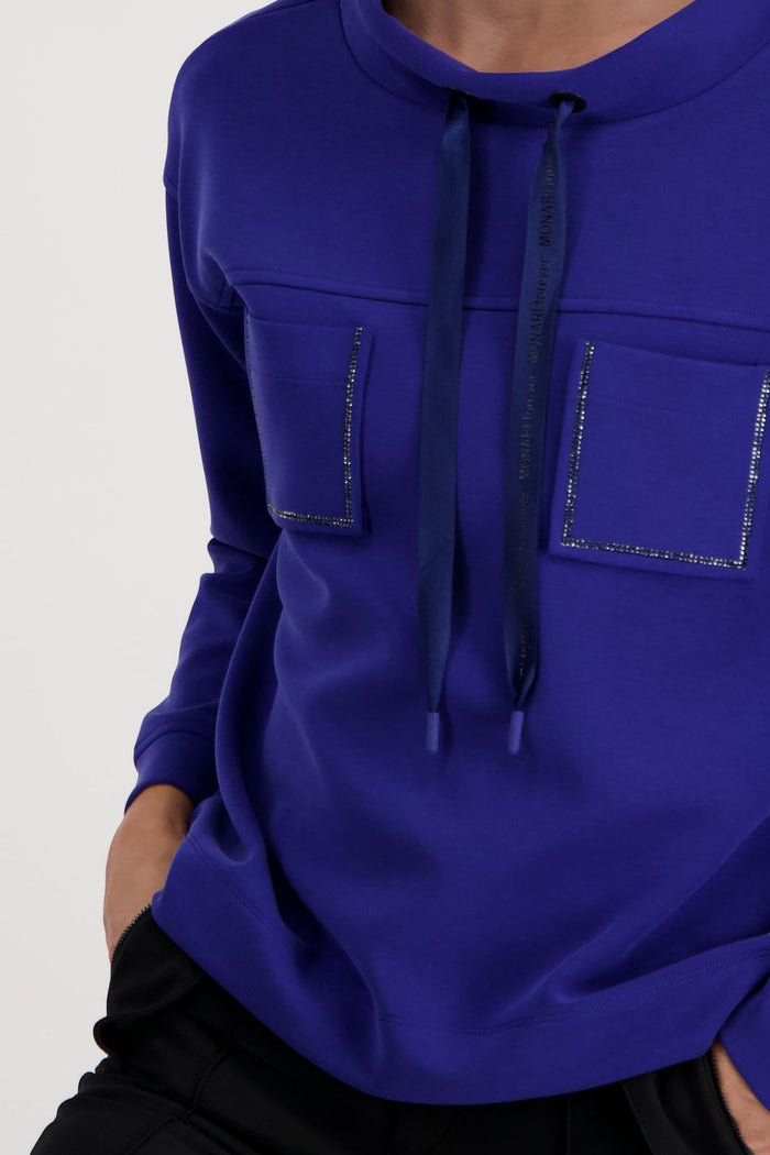 Monari 806748 Royal Blue Stand Up Collar Sweatshirt | Dotique
