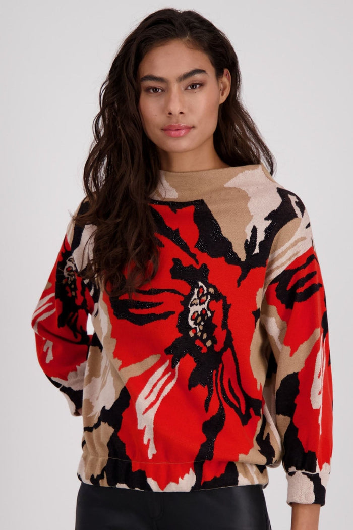 Monari 807193 Biscuit Patterned Stand Up Collar Jumper Jumper - Dotique