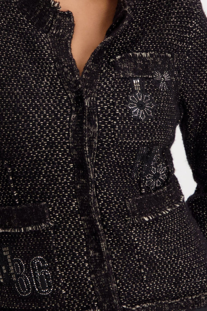 Monari 807364 Black Two-Tone Lurex Cardigan Jacket - Dotique Chesterfield