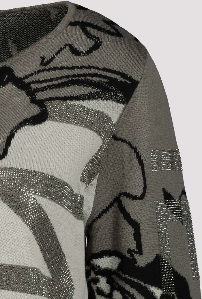 Monari Long Sleeved Schilf Pattern Knitted Jumper With Rhinestone Letters | Dotique - Dotique - Monari